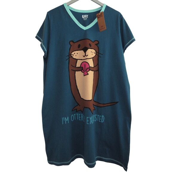 NWT Lazy One Womens Night Shirt Size L / XL I'm Otterly Exhausted Cotton - Picture 1 of 3